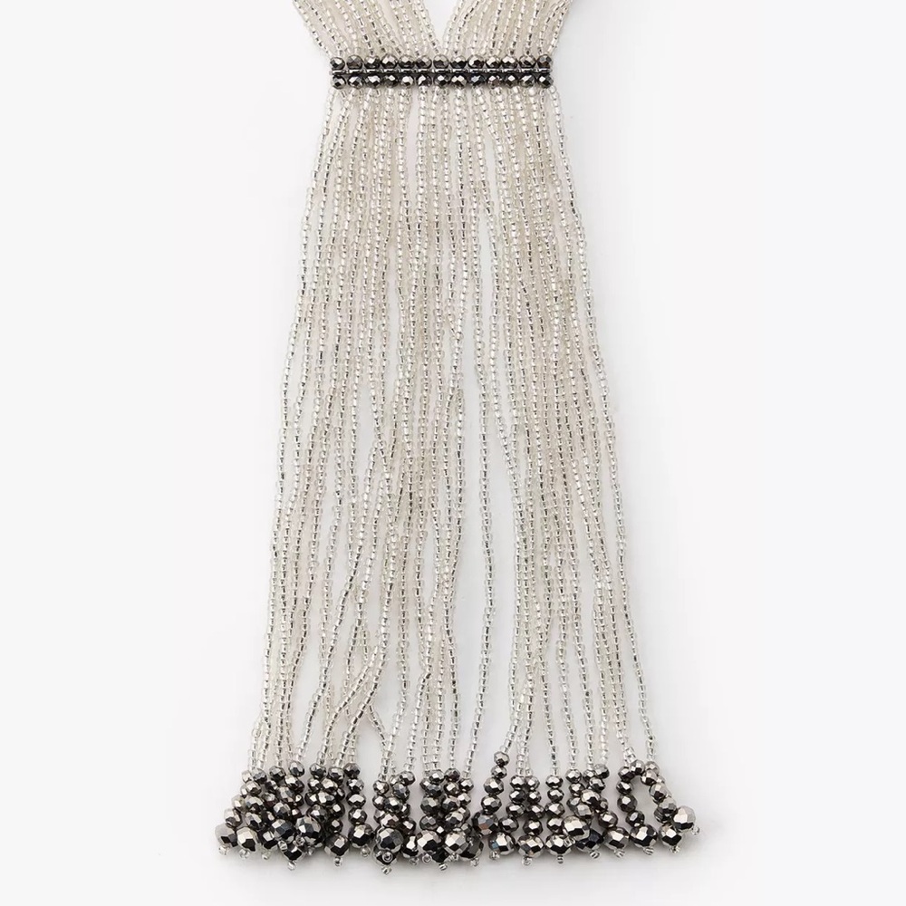 ZARA BEADED TIE NECKLACE Elegant Silver Beaded Necklace Bloggers favorite - Picture 8 of 9